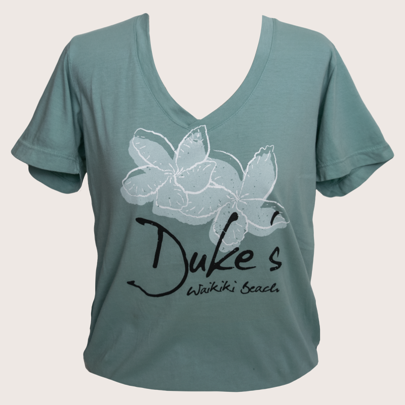 Women's V-Neck "Plumeria" Tee, Honeydew