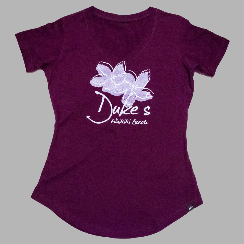 "Plumeria" V-Neck Tee, Dragon Fruit